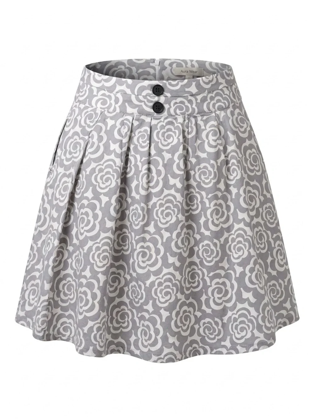 Old Navy Gray White Graphic Floral Pleated Retro Mini A-Line Skirt w/ pockets - Picture 1 of 13